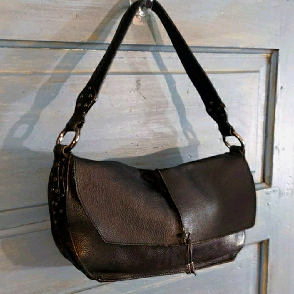 Via Spiga genuine leather baguette purse black